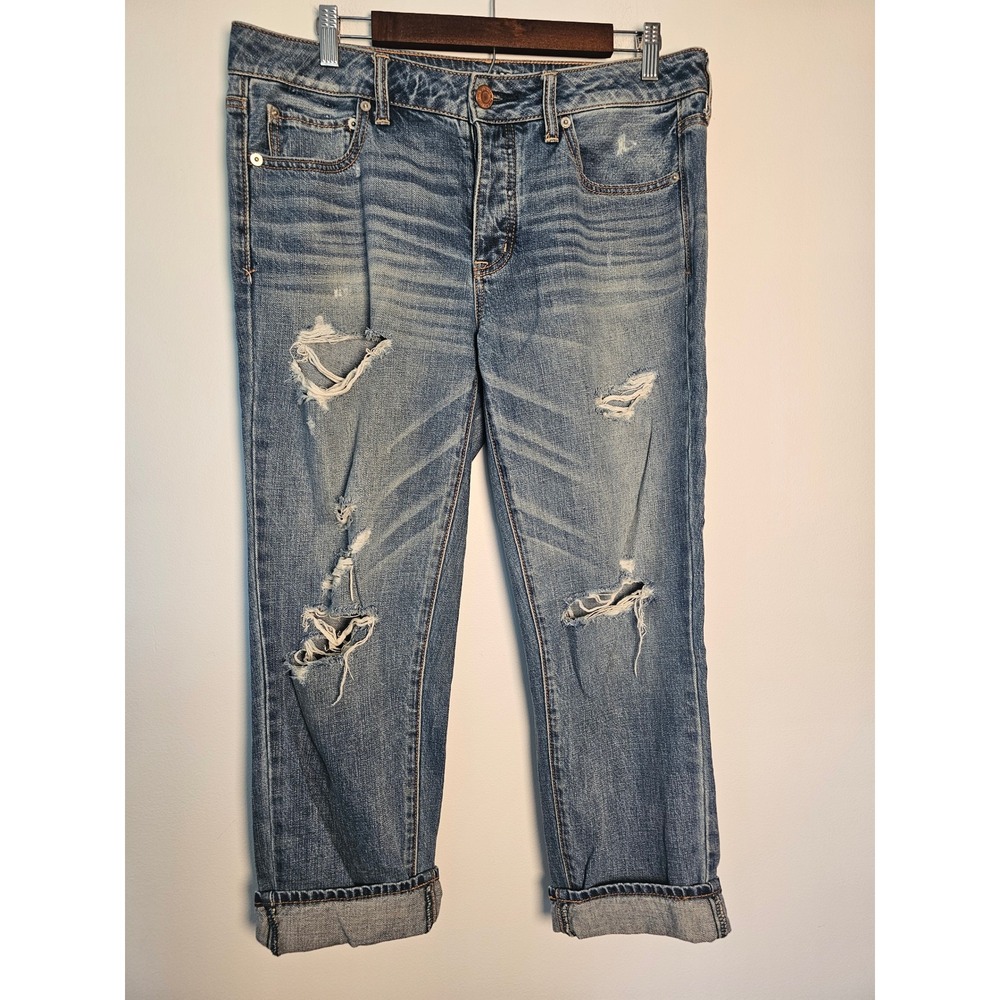 [Distressed Grunge] American Eagle Boy Crop Jeans Womens 10 Blue Ripped Cotton